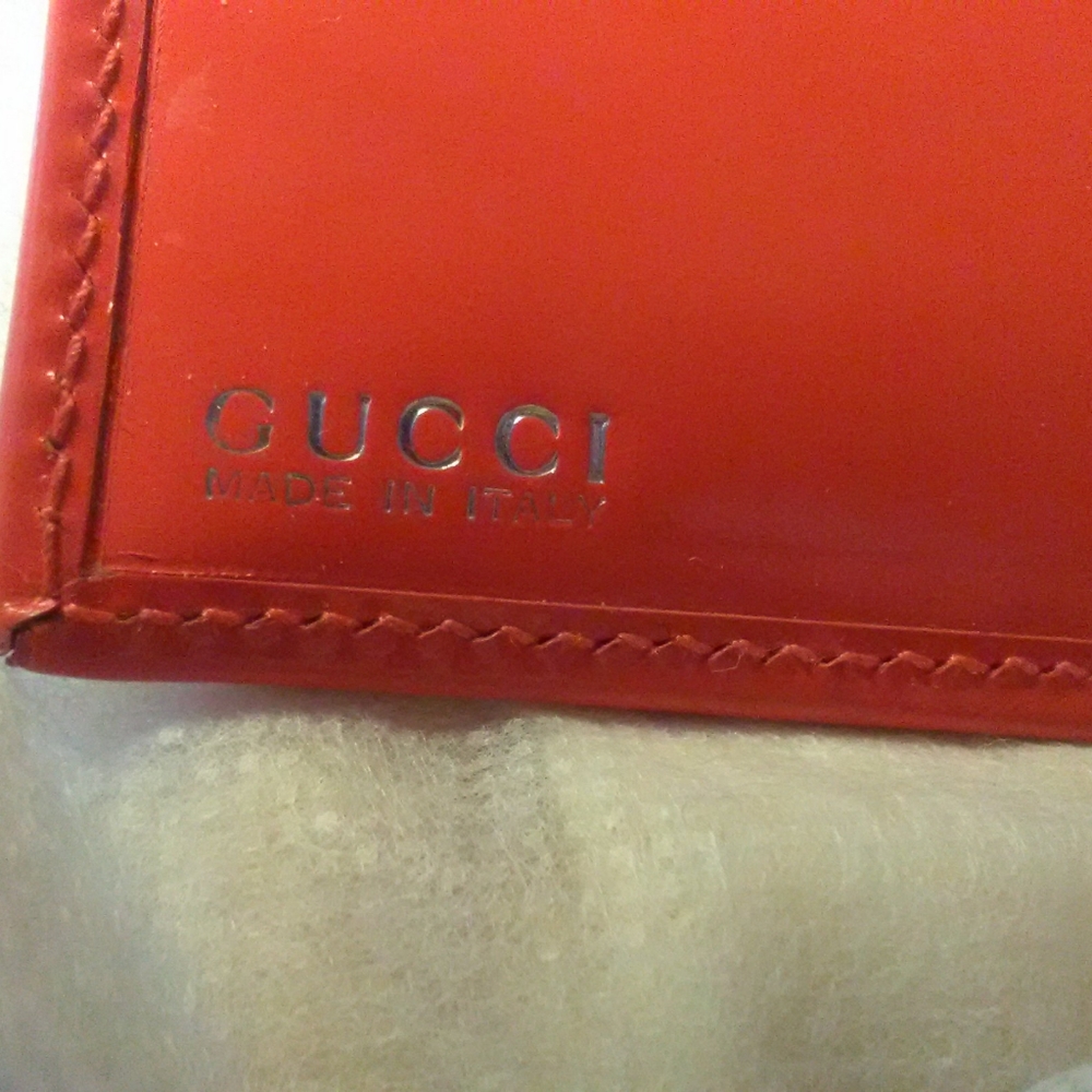 VINTAGE GUCCI WALLET ORANGE W/ SILVER METAL PATENT LEATHER. READ DESCRIPTION - Picture 12 of 14